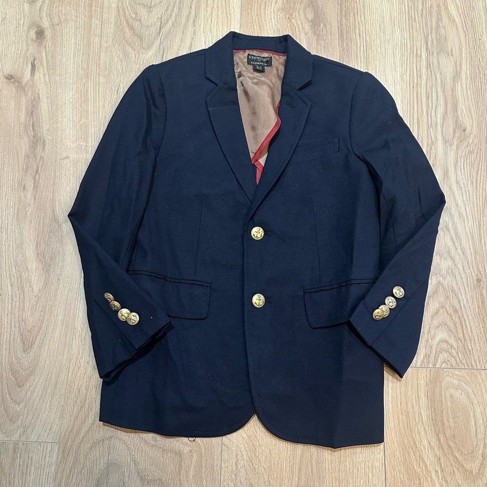Crewcuts Thompson Navy Blue Wool Boys Blazer Jacket Sz 6-7 Gold Button Old Money